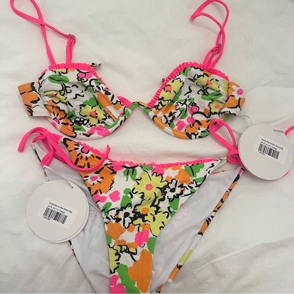 Princess Polly Zari Bikini Set Orange Multi Floral - Picture 3 of 6